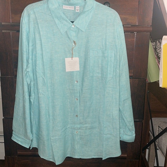 NWT Susan Graver Petite Easy Linen Blend Cross- Dyed Tunic - Picture 5 of 8